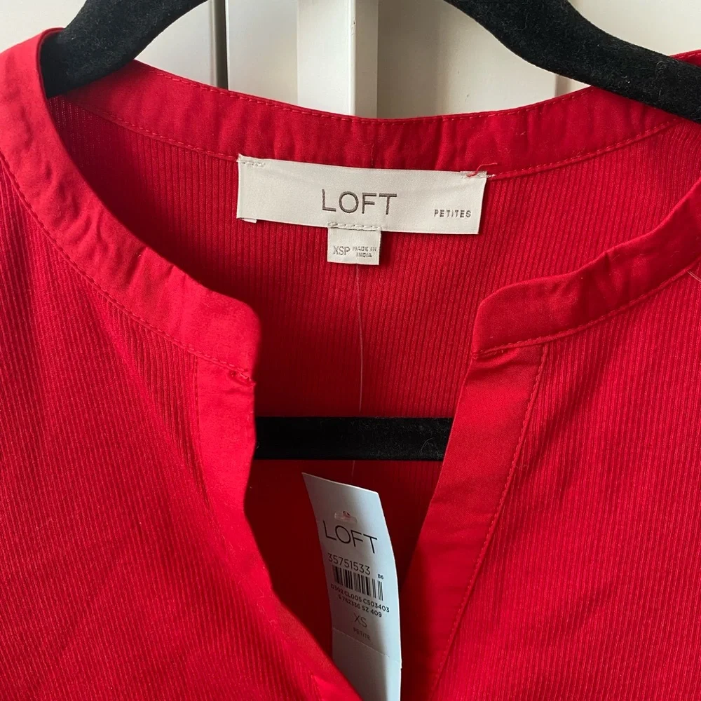 LOFT - NWT Plaid Henley Mixed Media Top - XS - Picture 3 of 9